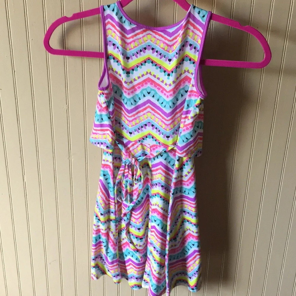 Justice dress elastic‎ waist multi color chevron print size 6/7